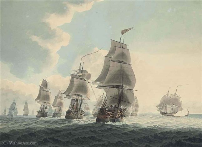Wikioo.org - The Encyclopedia of Fine Arts - Painting, Artwork by Samuel Atkins - A squadron of the Royal Navy running down the channel