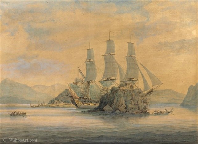 WikiOO.org - Encyclopedia of Fine Arts - Maalaus, taideteos Samuel Atkins - An East Indiaman passing the forts at the Boca Tigris, China