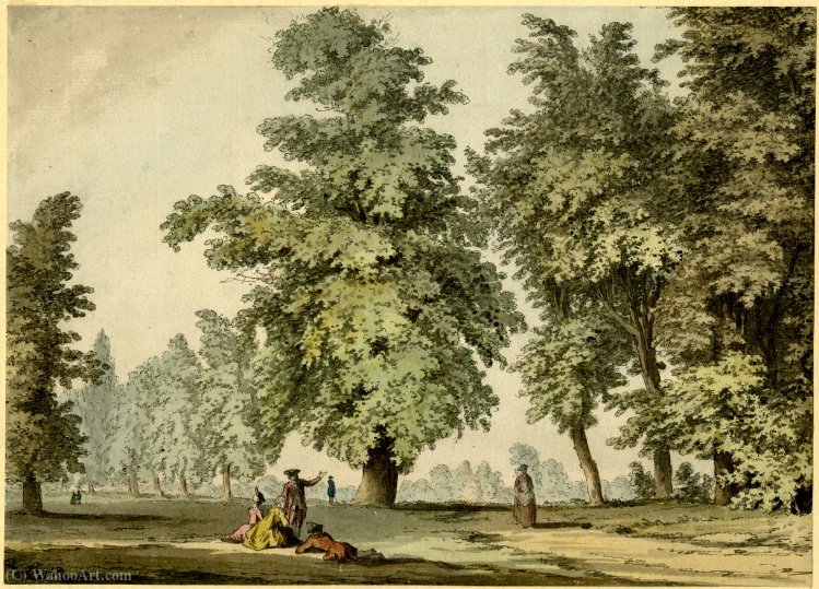 WikiOO.org - Enciklopedija dailės - Tapyba, meno kuriniai Samuel Hieronymous Grimm - A park scene, with a group of two ladies and a man seated on the grass