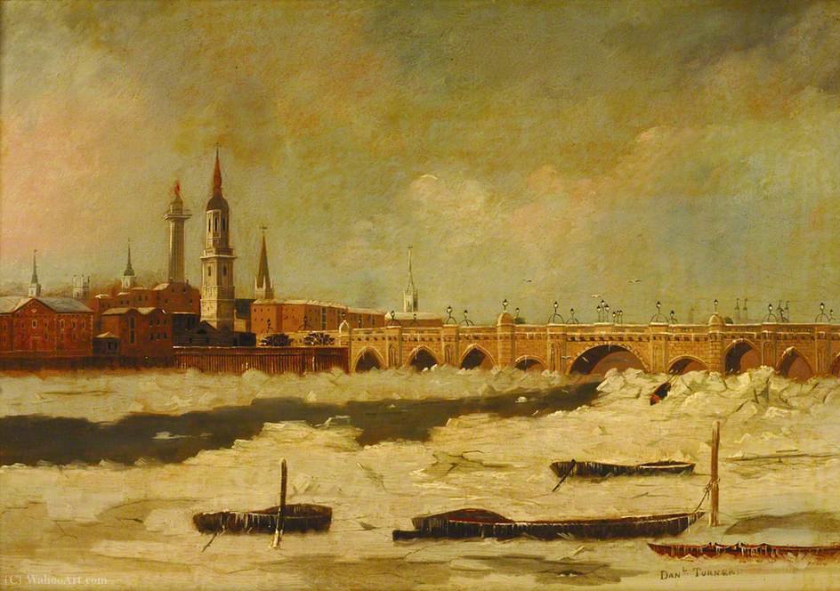 Wikioo.org - The Encyclopedia of Fine Arts - Painting, Artwork by Daniel Turner - London Bridge during the Frost of 1795–1796