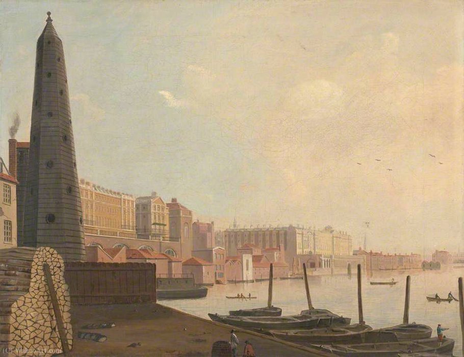 Wikioo.org – L'Enciclopedia delle Belle Arti - Pittura, Opere di Samuel Scott - Veduta di Somerset House Guardando A valle della York Water-Tower