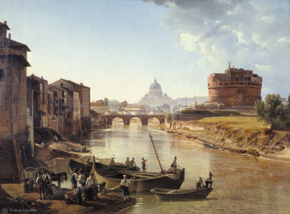 Wikioo.org - The Encyclopedia of Fine Arts - Painting, Artwork by Sil'vestr Fedosyevich Shchedrin - view of the Tiber river and the Castel Sant'Angelo