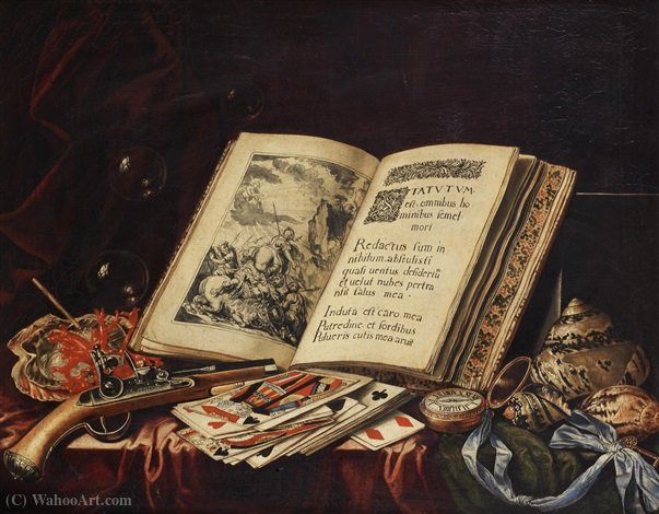 Wikioo.org - The Encyclopedia of Fine Arts - Painting, Artwork by Simon Renard De Saint André - A still life of an open book