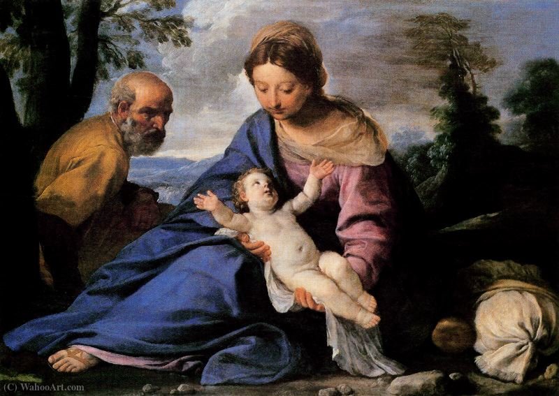Wikioo.org - The Encyclopedia of Fine Arts - Painting, Artwork by Simone Cantarini - The Rest on The Flight into Egypt