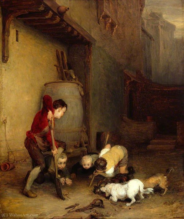 WikiOO.org - Enciklopedija dailės - Tapyba, meno kuriniai David Wilkie Wynfield - Boys Digging for Rats