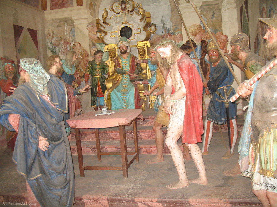 WikiOO.org - Encyclopedia of Fine Arts - Maleri, Artwork Tanzio Da Varallo - Sacro Monte di Varallo Chapel XXXIV, Pilate washes his hands - statues of Giovanni d'Enrico