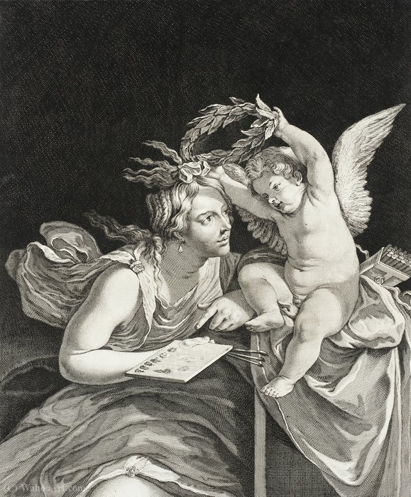 Wikioo.org - สารานุกรมวิจิตรศิลป์ - จิตรกรรม Theodor Matham (Dirck Matham) - Allegorical Figure of Painting Wreathed