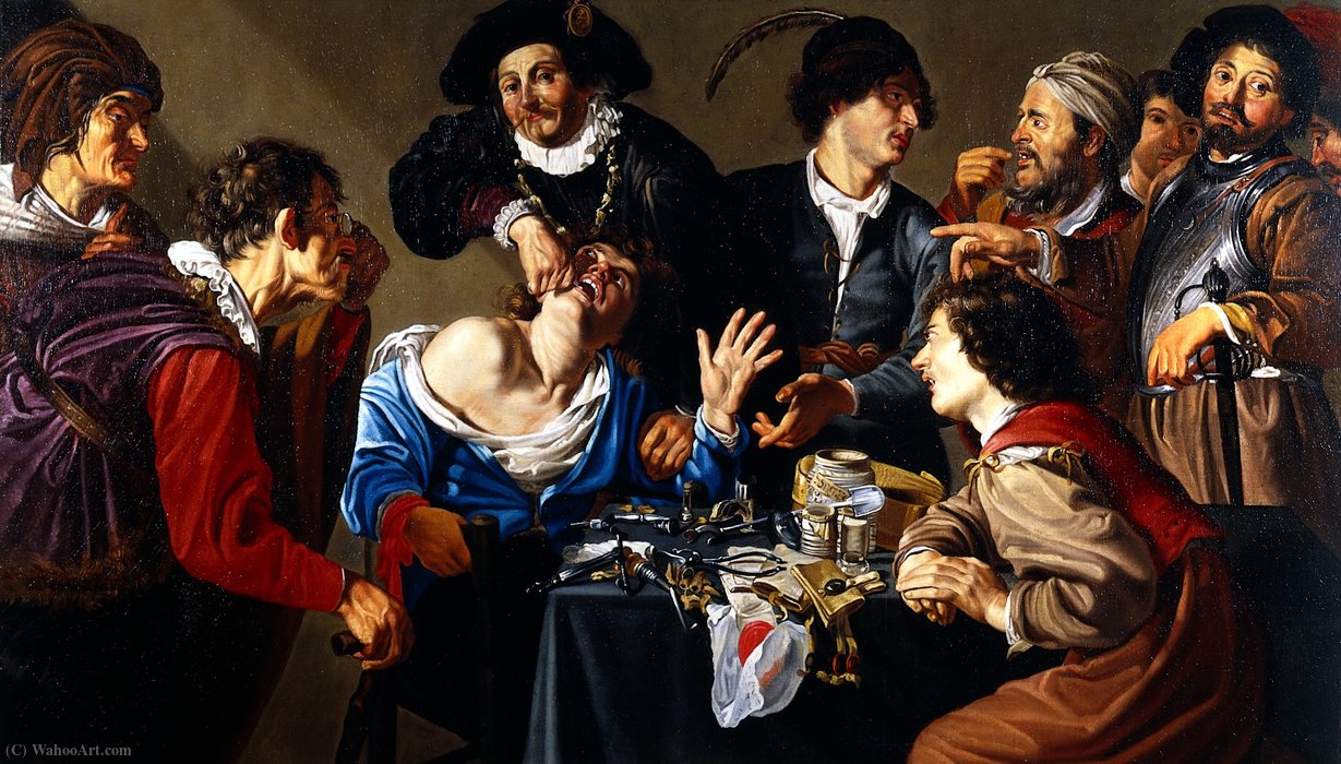 Wikioo.org - The Encyclopedia of Fine Arts - Painting, Artwork by Theodor Rombouts - An operator extracting a tooth
