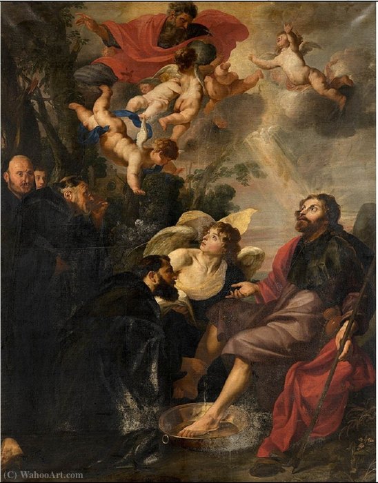 Wikioo.org – L'Enciclopedia delle Belle Arti - Pittura, Opere di Theodor Rombouts - Sant Agostino di Ippona lava i piedi di Cristo