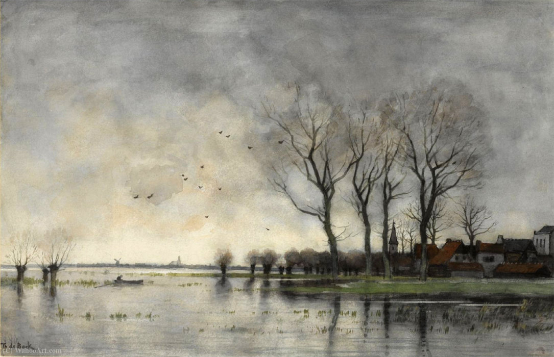 Wikioo.org - สารานุกรมวิจิตรศิลป์ - จิตรกรรม Theophile Emile Achille De Bock - A town on the river Vecht
