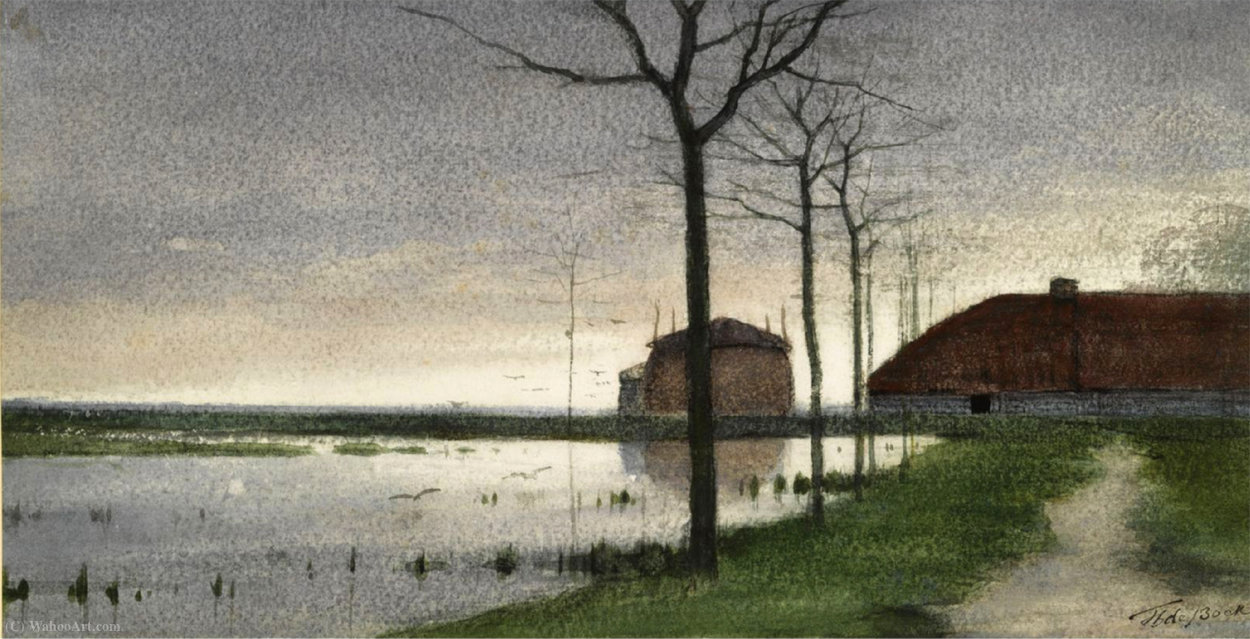 Wikioo.org - The Encyclopedia of Fine Arts - Painting, Artwork by Theophile Emile Achille De Bock - A view along the river Vecht