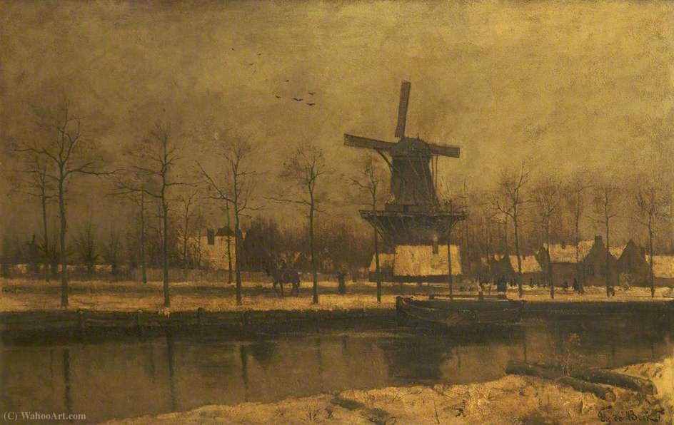 Wikioo.org - The Encyclopedia of Fine Arts - Painting, Artwork by Theophile Emile Achille De Bock - Canal Scene at Haarlem