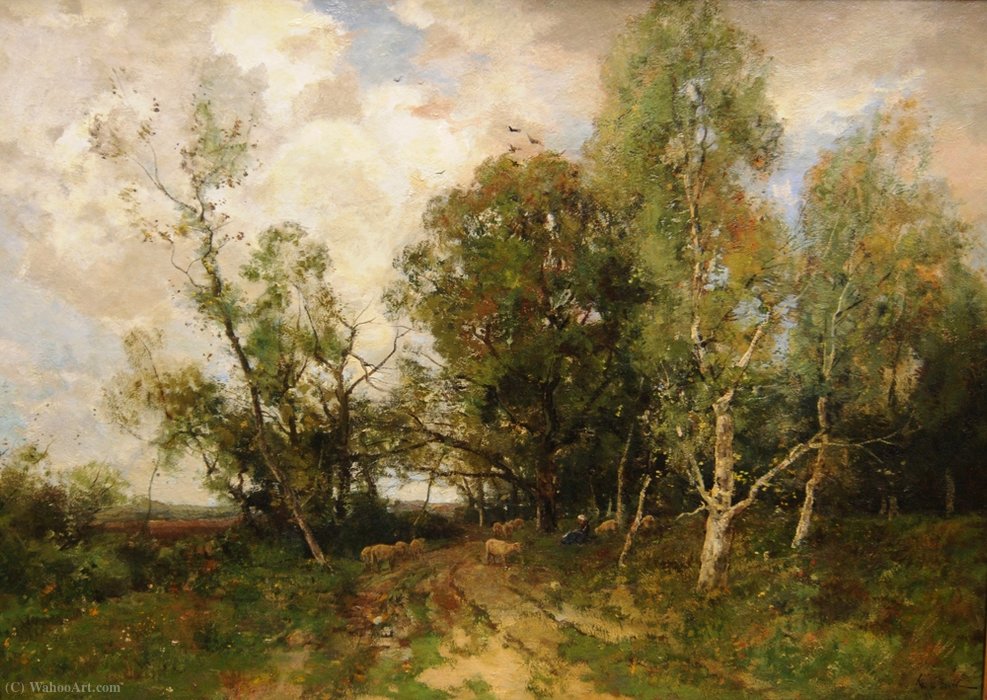 WikiOO.org - Encyclopedia of Fine Arts - Lukisan, Artwork Theophile Emile Achille De Bock - Landscape with Sheep