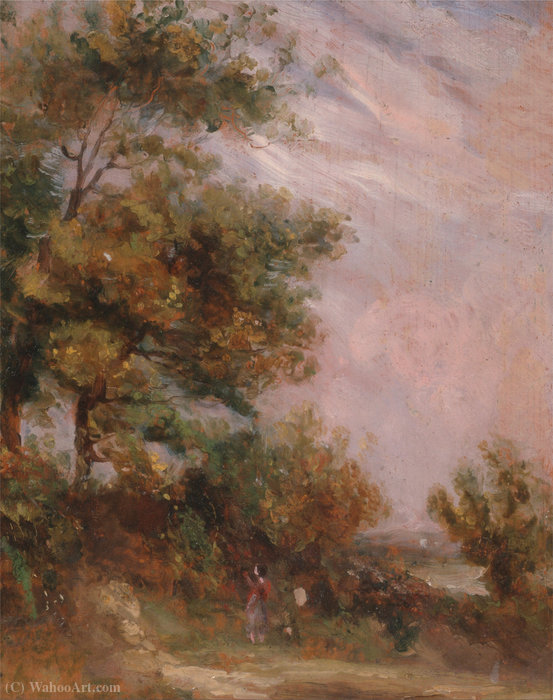 Wikioo.org - The Encyclopedia of Fine Arts - Painting, Artwork by Thomas Churchyard - Landscape with Trees and a Figure (recto)