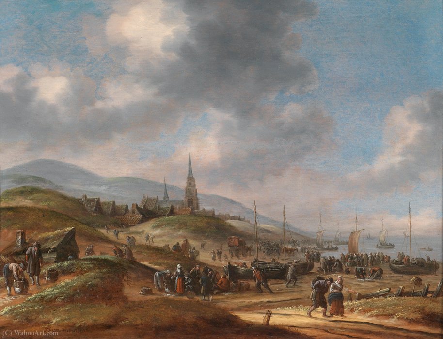 Wikioo.org - The Encyclopedia of Fine Arts - Painting, Artwork by Thomas Heeremans - View of the beach at Scheveling