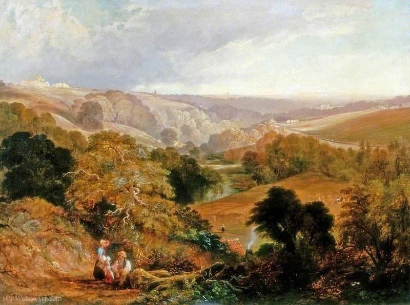 Wikioo.org - The Encyclopedia of Fine Arts - Painting, Artwork by Thomas Miles Richardson Junior - Evening View on Heaton Dene, Lancashire, from an Eminence near Mable's Mill