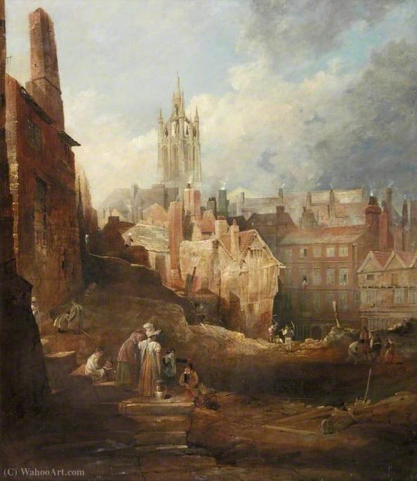 Wikioo.org - The Encyclopedia of Fine Arts - Painting, Artwork by Thomas Miles Richardson Junior - Excavations for the High Level Bridge, Newcastle upon Tyne
