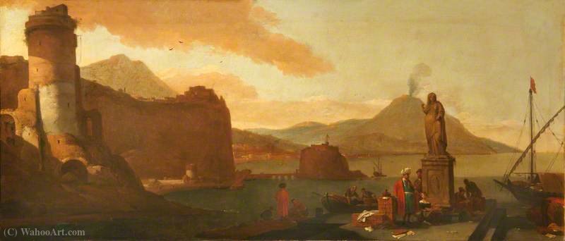 Wikioo.org - The Encyclopedia of Fine Arts - Painting, Artwork by Thomas Wijck - Capriccio of a Seaport with Orientals, Ruins, and an Antique Statue