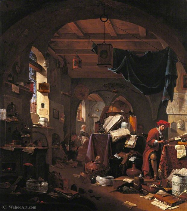 Wikioo.org - The Encyclopedia of Fine Arts - Painting, Artwork by Thomas Wijck - Interior with an Alchemist