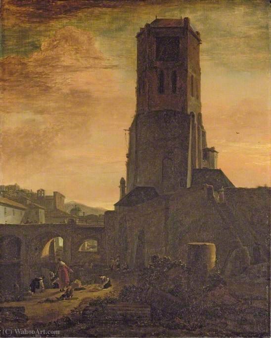 Wikioo.org - The Encyclopedia of Fine Arts - Painting, Artwork by Thomas Wijck - Washerwomen at the Foot of the Torre delle Milizie, Rome