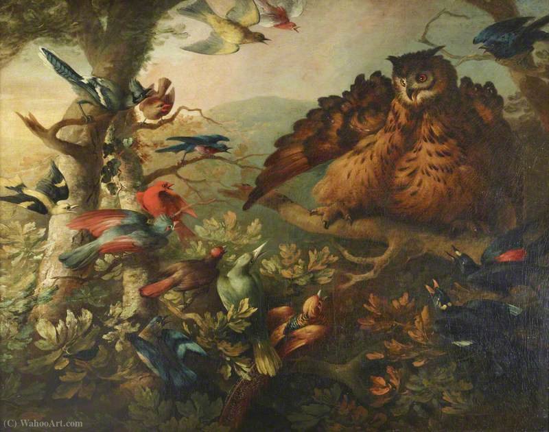 Wikioo.org – L'Enciclopedia delle Belle Arti - Pittura, Opere di Tobias Stranover - Il Mobbing di un Gufo comune da altri uccelli