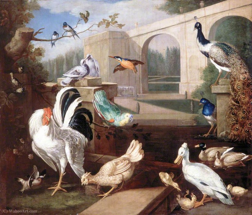 Wikioo.org - The Encyclopedia of Fine Arts - Painting, Artwork by Tobias Stranover - Various Types of Birds (with a Viaduct)