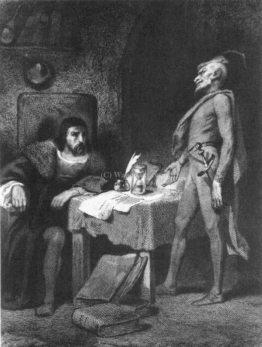 Wikioo.org - The Encyclopedia of Fine Arts - Painting, Artwork by Tony Johannot (Antoine Johannot) - Faust and Mephisto in Fausts's study