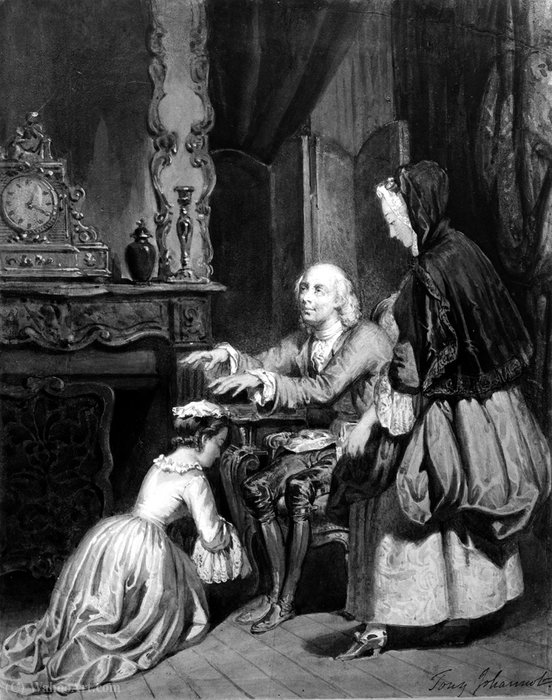 Wikioo.org - The Encyclopedia of Fine Arts - Painting, Artwork by Tony Johannot (Antoine Johannot) - Old Man Blessing a Girl Kneeling