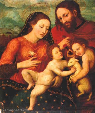 Wikioo.org - The Encyclopedia of Fine Arts - Painting, Artwork by Vicente Masip - The Holy Family with San Juanito