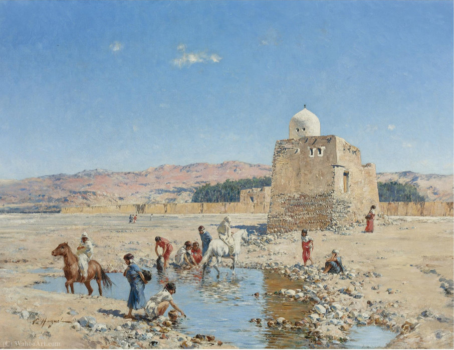 WikiOO.org - Encyclopedia of Fine Arts - Maleri, Artwork Victor Pierre Huguet - Oasis in the desert