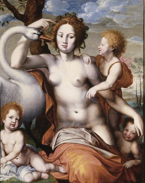 WikiOO.org - אנציקלופדיה לאמנויות יפות - ציור, יצירות אמנות Vincent Sellaer - Leda and the Swan