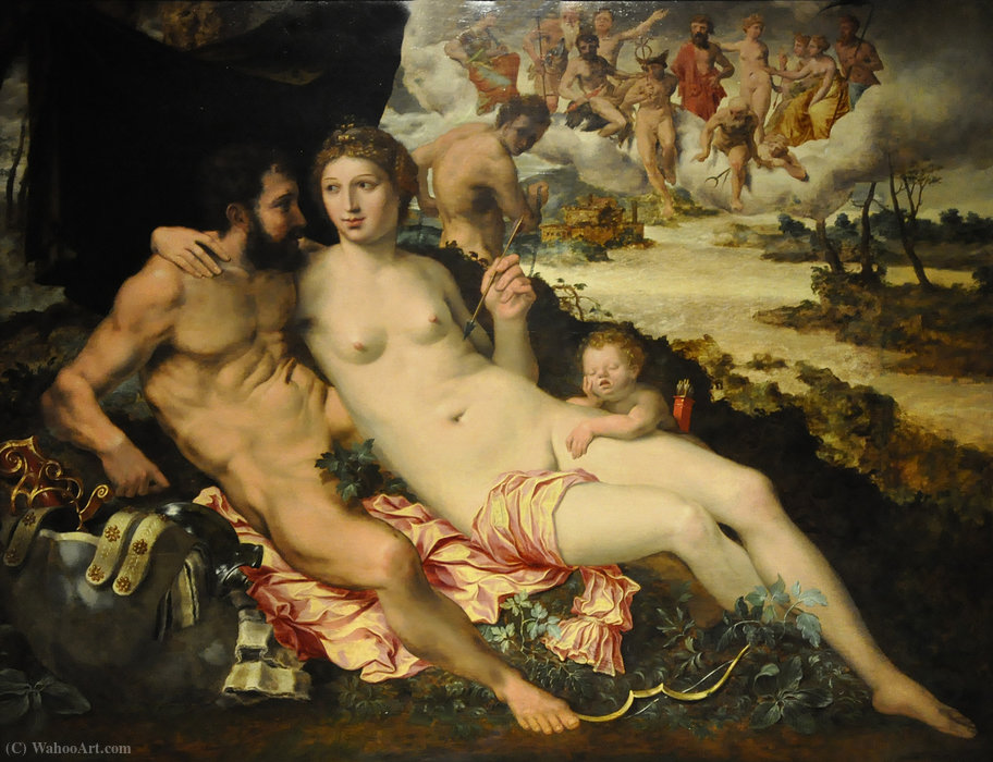 Wikioo.org – L'Enciclopedia delle Belle Arti - Pittura, Opere di Vincent Sellaer - Marte e Venere sorpresi da Vulcano