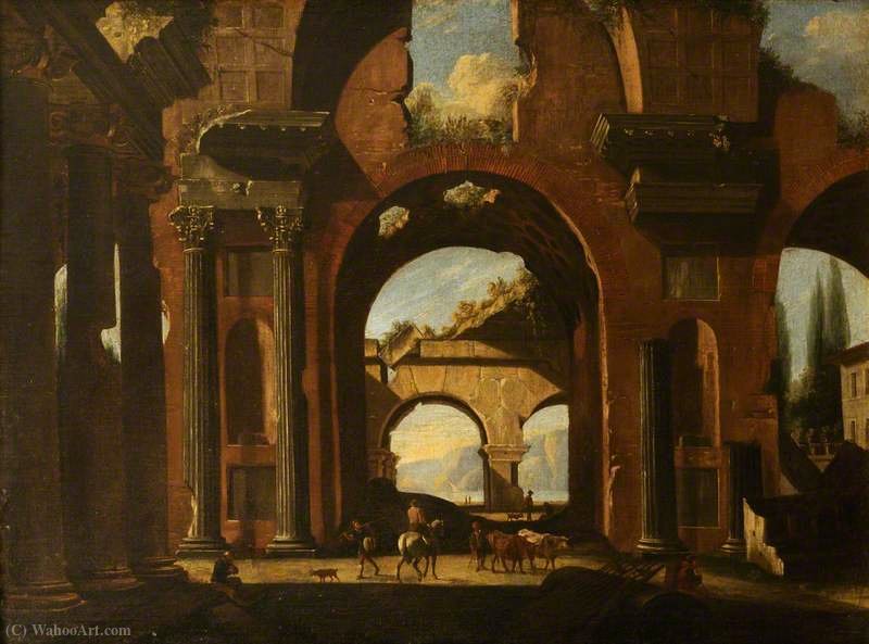 WikiOO.org - אנציקלופדיה לאמנויות יפות - ציור, יצירות אמנות Viviano Codazzi - A Capriccio of Classical Ruins with Figures
