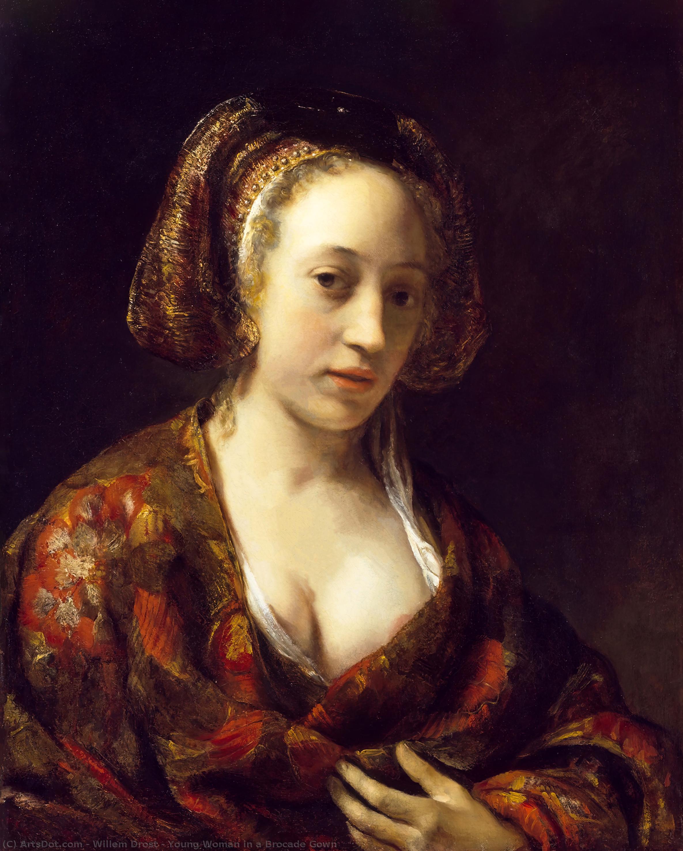 Wikioo.org – L'Enciclopedia delle Belle Arti - Pittura, Opere di Willem Drost - giovane donna contro  Un  broccato  abito