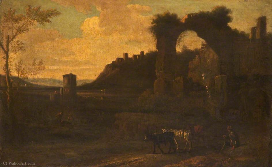 WikiOO.org - Encyclopedia of Fine Arts - Maalaus, taideteos Willem Romeijn - Italianate Landscape with Drovers
