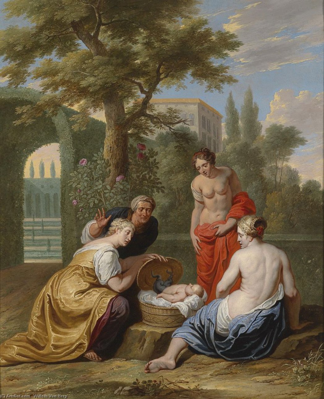 Wikioo.org – L'Encyclopédie des Beaux Arts - Peinture, Oeuvre de Willem Van Herp - il constatation de le nourrisson Erichthonius par Cecrops's filles .
