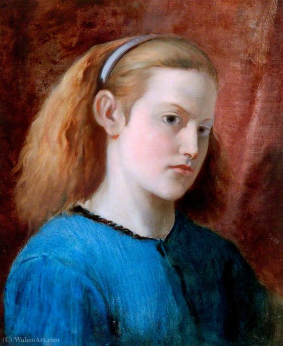 Wikioo.org - The Encyclopedia of Fine Arts - Painting, Artwork by William Bell Scott - Girl in a Blue Dress