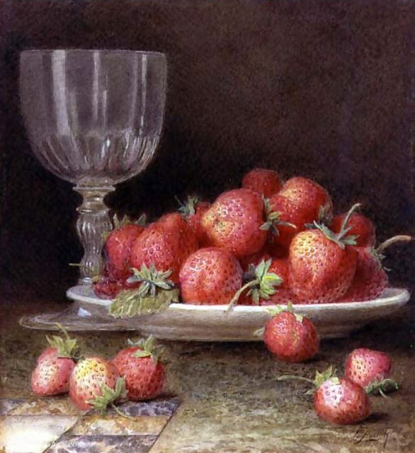 Wikioo.org – L'Encyclopédie des Beaux Arts - Peinture, Oeuvre de William Hough - Fraises et un verre