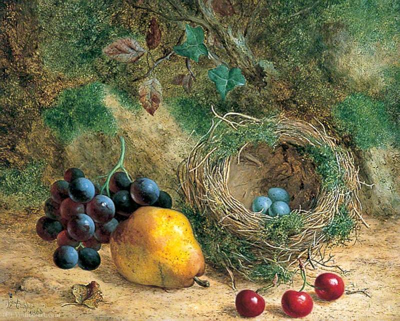Wikioo.org - The Encyclopedia of Fine Arts - Painting, Artwork by William Hughes - Still Life with Bird's Nest and Fruit