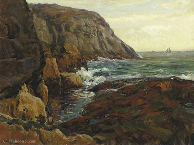 WikiOO.org - Encyclopedia of Fine Arts - Festés, Grafika Wilson Henry Irvine - Waves Crashing on the Rocks