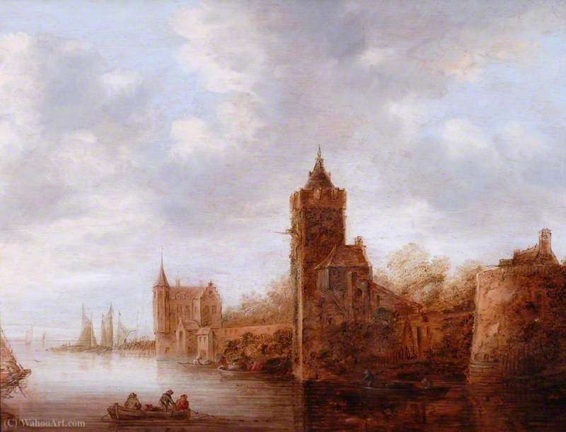 Wikioo.org - The Encyclopedia of Fine Arts - Painting, Artwork by Wouter Knijff - River Scene with a Castle