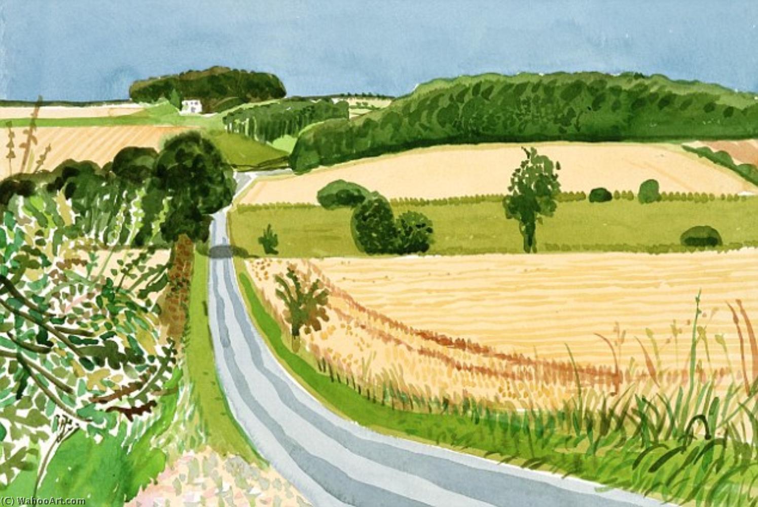 Wikoo.org - موسوعة الفنون الجميلة - اللوحة، العمل الفني David Hockney - Roads and Cornfields, East Yorkshire