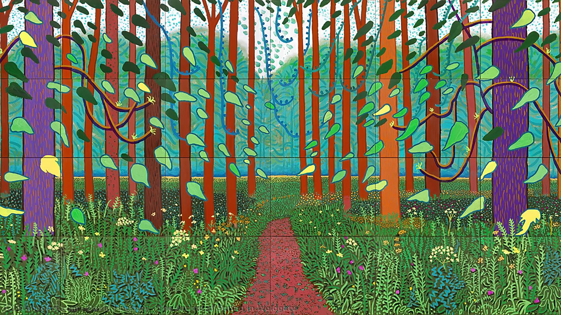 Wikioo.org - The Encyclopedia of Fine Arts - Painting, Artwork by David Hockney - The Arrival of Spring in Woldgate