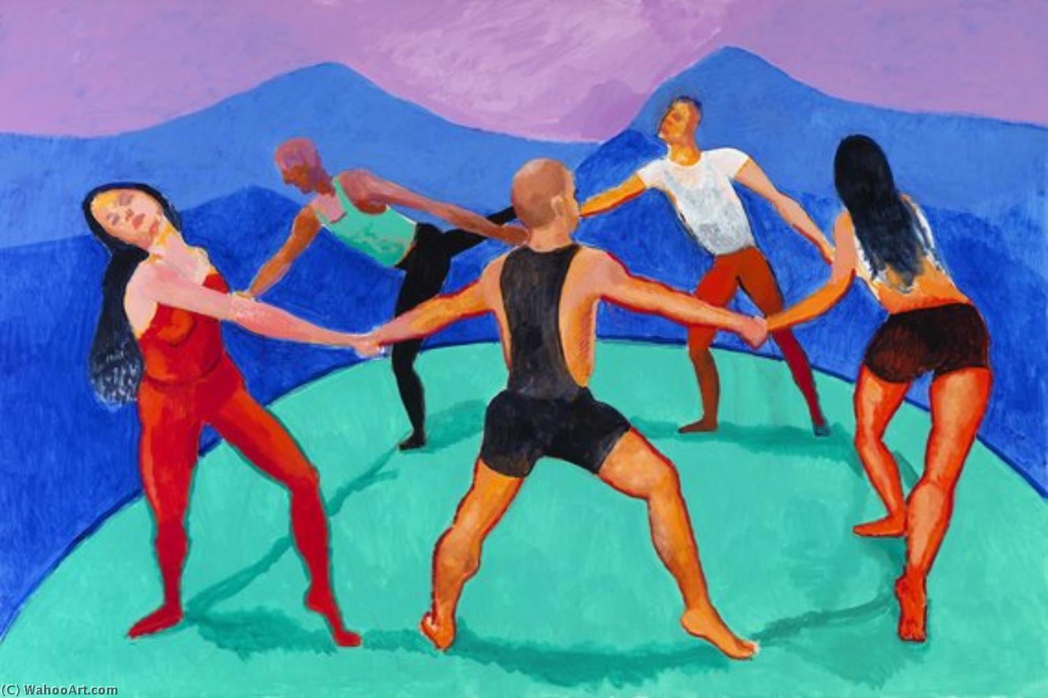 Wikoo.org - موسوعة الفنون الجميلة - اللوحة، العمل الفني David Hockney - The dancers