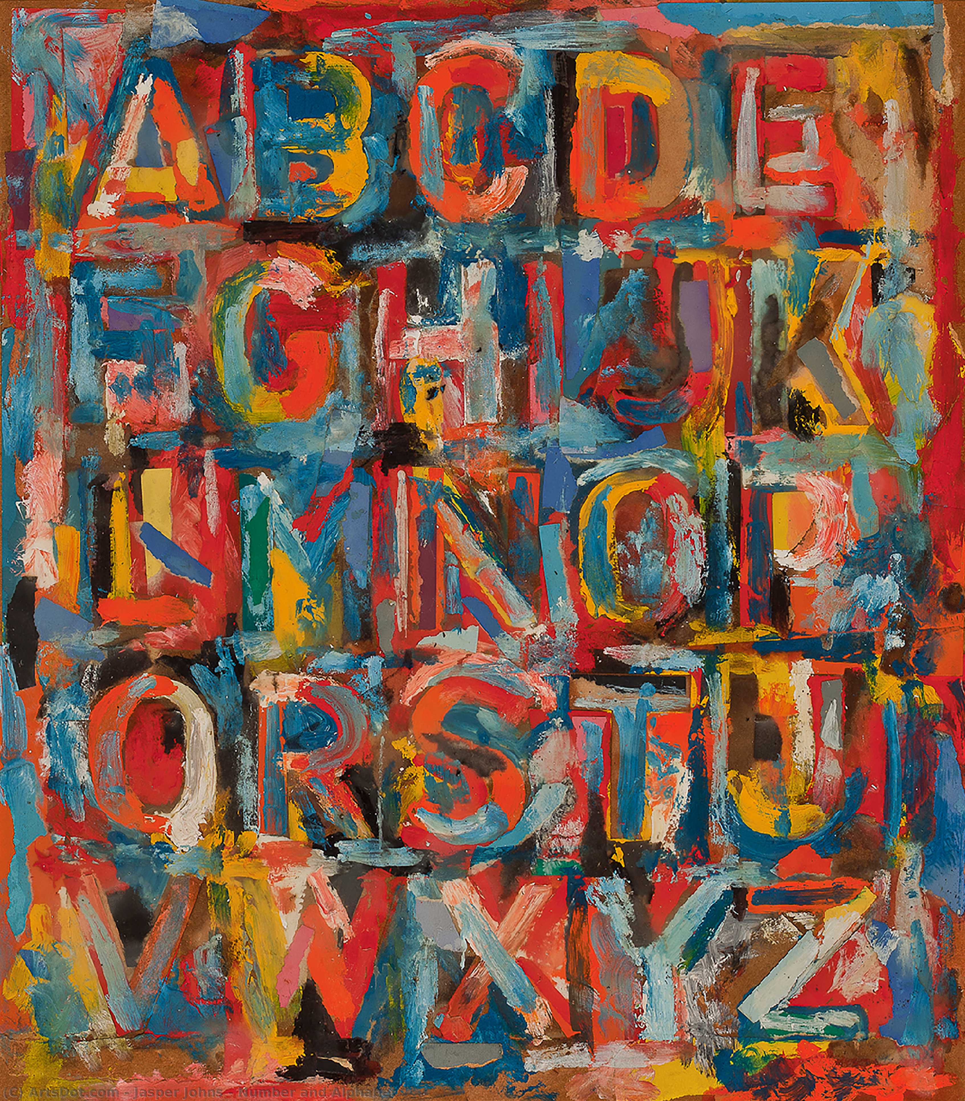 Wikoo.org - موسوعة الفنون الجميلة - اللوحة، العمل الفني Jasper Johns - Number and Alphabet