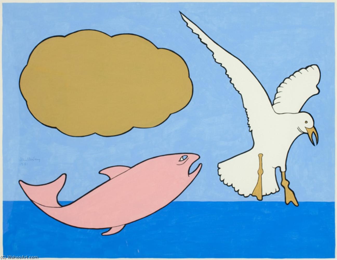Wikioo.org - The Encyclopedia of Fine Arts - Painting, Artwork by John Wesley - Bird fish cloud wb