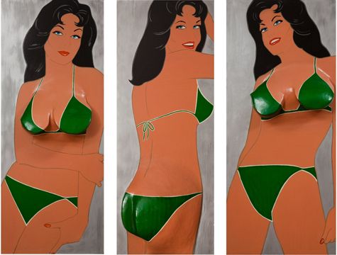 Wikioo.org - The Encyclopedia of Fine Arts - Painting, Artwork by Marjorie Strider - Green triptych