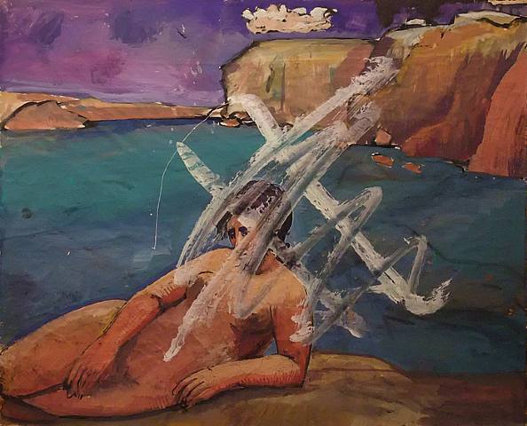 Wikioo.org - The Encyclopedia of Fine Arts - Painting, Artwork by Pauline Boty - Nude woman in a coastal landscape