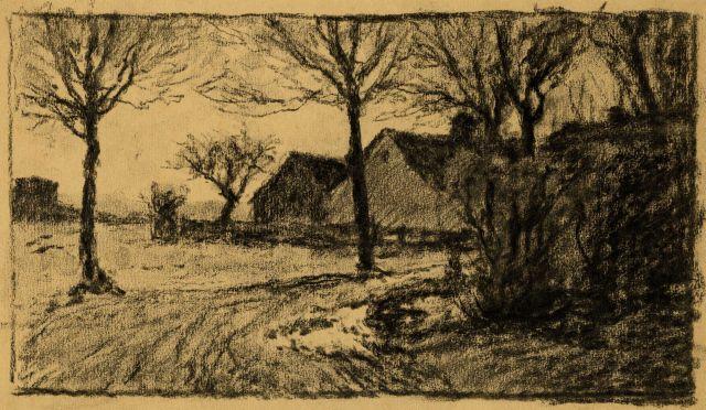Wikioo.org - The Encyclopedia of Fine Arts - Painting, Artwork by Theodore Clement Steele - Untitled drawing of lane and buildings