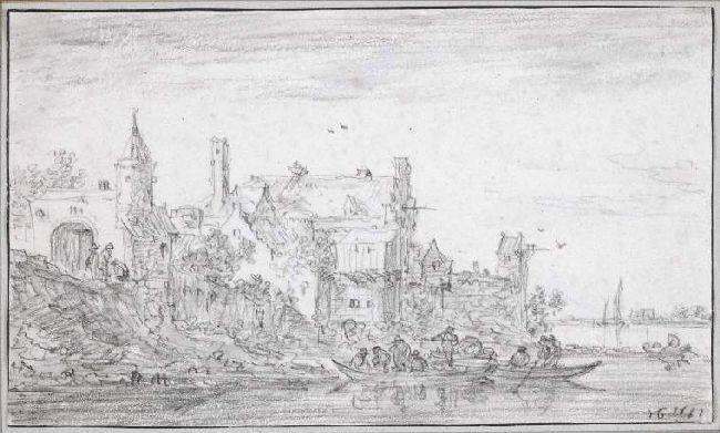 Wikioo.org - The Encyclopedia of Fine Arts - Painting, Artwork by Jan Van Goyen - A group of buildings by a river
